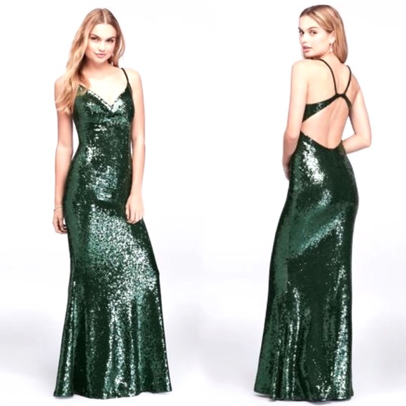 Morgan Co Green Sequin Fitted Open Back Prom Dress - Picture 2 of 8